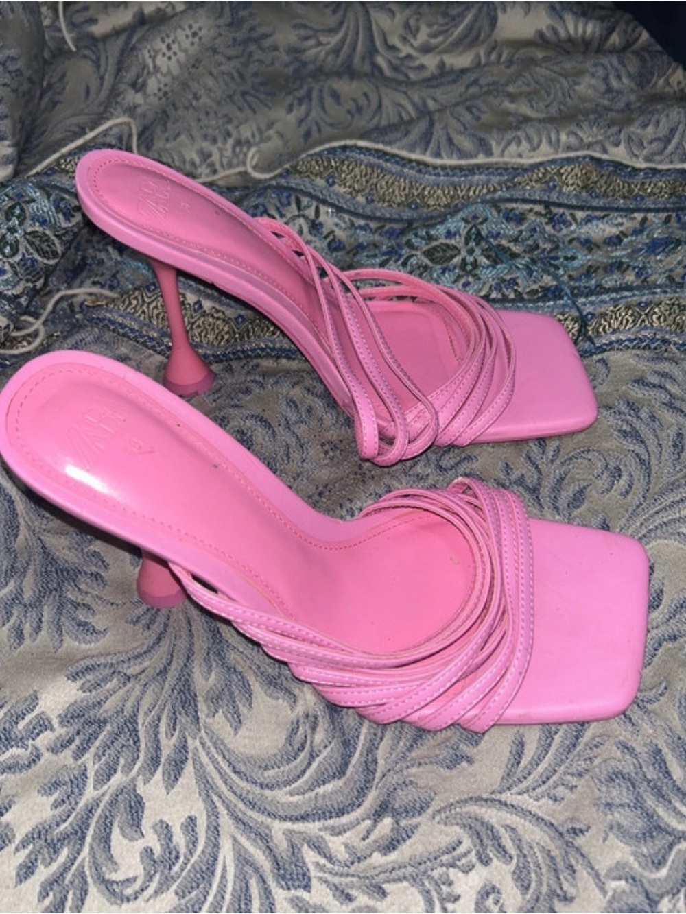 Zara Pink Strappy Square-Toe Heeled Sandals - Picture 2 of 4